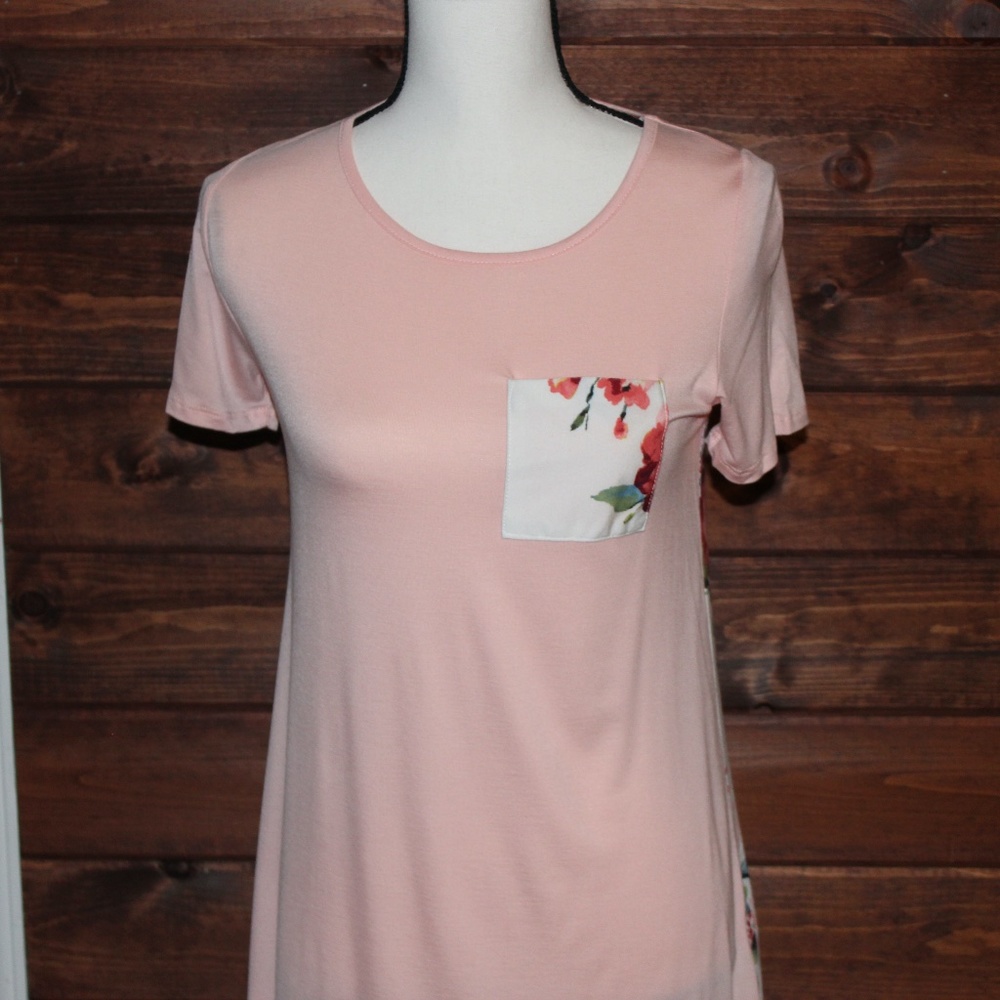 Women's Short Sleeve Floral Print Bck Pocket Blush